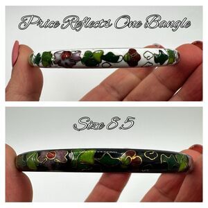 You pick! White or black floral cloisonne bangle bracelet, size 8.5!